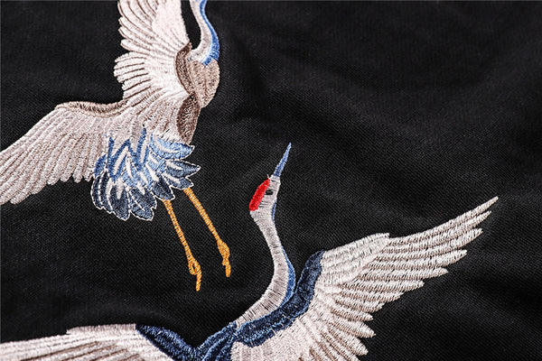 Japanese Crane Bird Embroidered Pullover Hooded Sweatshirts Hoodies Men Harajuku Hip Hop Hoodie Streetwear Tops | Vimost Shop.
