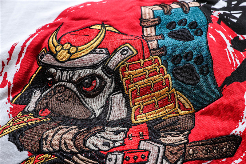Harajuku Hip Hop Embroidered Samurai Dog Print Hoodies Sweatshirts Streetwear Chinese Characters Pullover Hooded Tops | Vimost Shop.