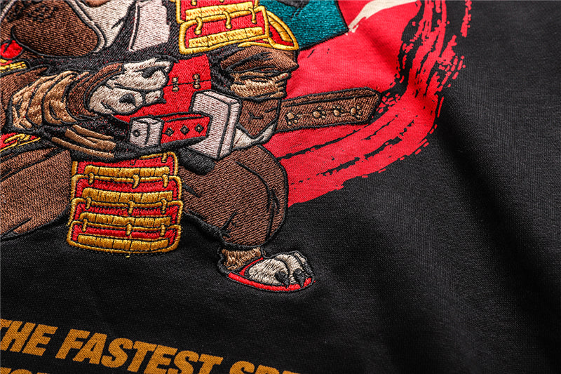 Harajuku Hip Hop Embroidered Samurai Dog Print Hoodies Sweatshirts Streetwear Chinese Characters Pullover Hooded Tops | Vimost Shop.
