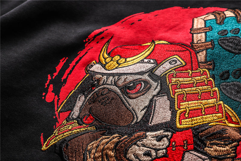 Harajuku Hip Hop Embroidered Samurai Dog Print Hoodies Sweatshirts Streetwear Chinese Characters Pullover Hooded Tops | Vimost Shop.