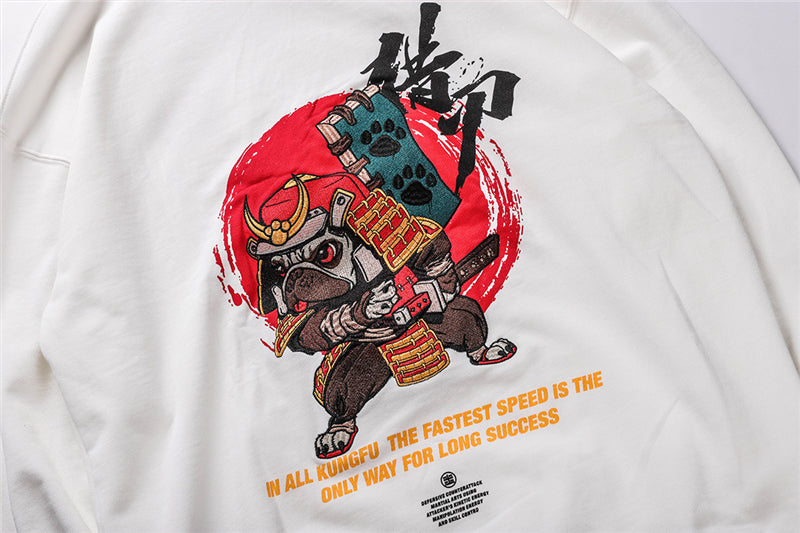 Harajuku Hip Hop Embroidered Samurai Dog Print Hoodies Sweatshirts Streetwear Chinese Characters Pullover Hooded Tops | Vimost Shop.