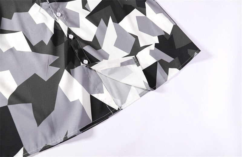 Mens Streetwear Geometry Short Sleeve Shirts Harajuku Hawaiian Pink Grey Shirt Hip Hop Casual Loose Shirt | Vimost Shop.