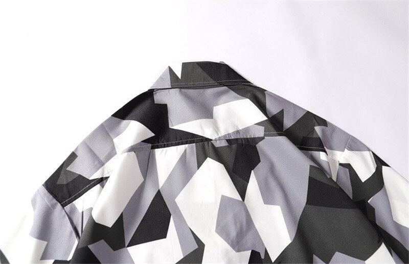 Mens Streetwear Geometry Short Sleeve Shirts Harajuku Hawaiian Pink Grey Shirt Hip Hop Casual Loose Shirt | Vimost Shop.