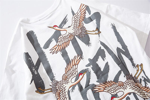 Japanese Style Crane Printed Cotton T Shirts 2019 Harajuku Mens Summer Oversize Graffiti Tops & Tees | Vimost Shop.