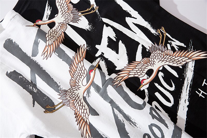 Japanese Style Crane Printed Cotton T Shirts 2019 Harajuku Mens Summer Oversize Graffiti Tops & Tees | Vimost Shop.