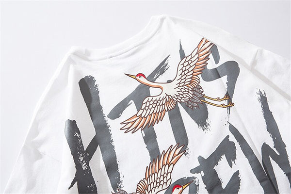 Japanese Style Crane Printed Cotton T Shirts 2019 Harajuku Mens Summer Oversize Graffiti Tops & Tees | Vimost Shop.