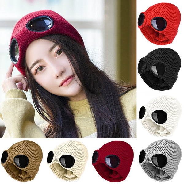 Winter Warm Knit Hats New Fashion Unisex Adult Windproof Ski Caps with Removable Glasses Thicken Sports Multi-function Caps | Vimost Shop.