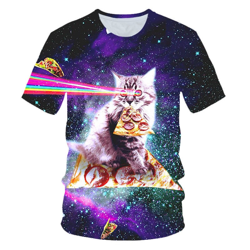 Galaxy Space 3D T Shirt Lovely Kitten Cat Eat Taco Pizza Funny Tops Tee Short Sleeve Summer Shirts | Vimost Shop.