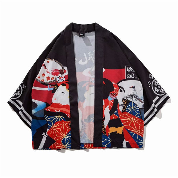 Japan Style Cat Printed Thin Kimono Men Japanese Streetwear Blue Jackets Casual Outerwear | Vimost Shop.