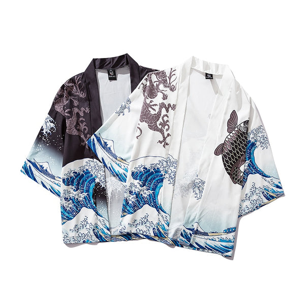 Japan Style Cat Printed Thin Kimono Men Japanese Streetwear Blue Jackets Casual Outerwear | Vimost Shop.