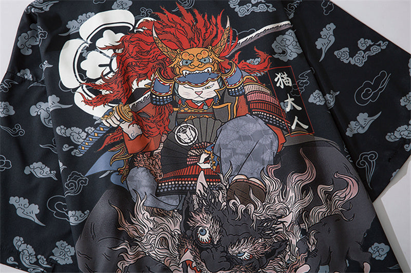 Japanese Style Cat Samurai Kimono Streetwear Men Women Cardigan Japan Harajuku Anime Robe Anime Clothes | Vimost Shop.