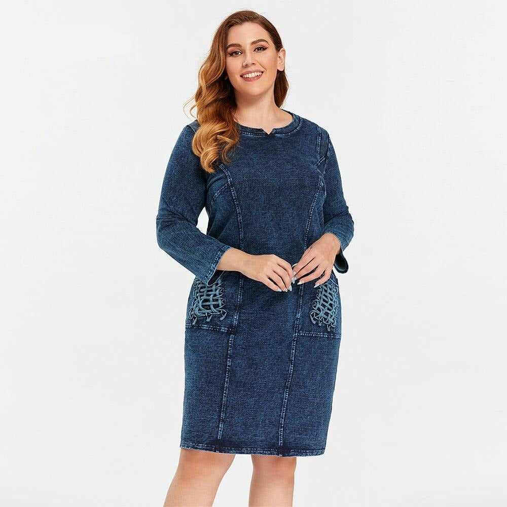 New Fashion Plus Size Denim Dress Slim Fit Dress Casual Dress High Flexibility Hole Design FFemale