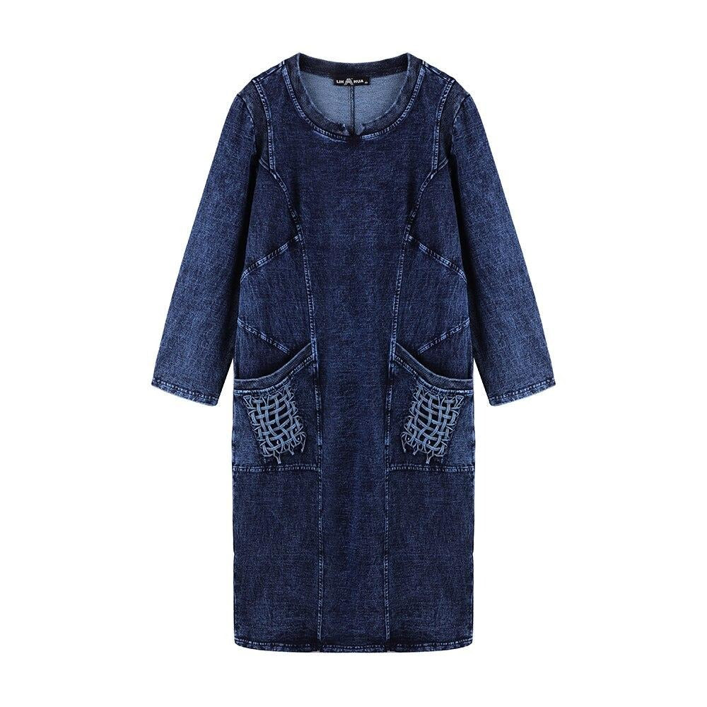New Fashion Plus Size Denim Dress Slim Fit Dress Casual Dress High Flexibility Hole Design FFemale