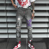 Hip Hop Men Jogger Denim Pants Skinny Washed Distressed Jeans Graffiti Print Streetwear Destroyed Ripped Jeans | Vimost Shop.