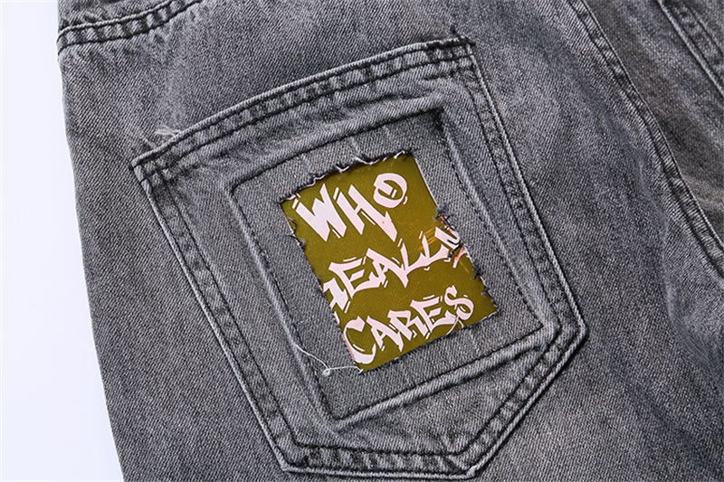 Hip Hop Men Jogger Denim Pants Skinny Washed Distressed Jeans Graffiti Print Streetwear Destroyed Ripped Jeans | Vimost Shop.