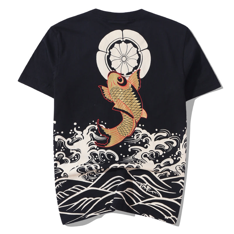 Harajuku Japanese Style Tshirt Hip Hop Street T Shirt Carp Waves Print T-shirt Summer Men Cotton Short Sleeved Tees | Vimost Shop.
