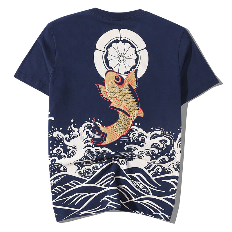 Harajuku Japanese Style Tshirt Hip Hop Street T Shirt Carp Waves Print T-shirt Summer Men Cotton Short Sleeved Tees | Vimost Shop.