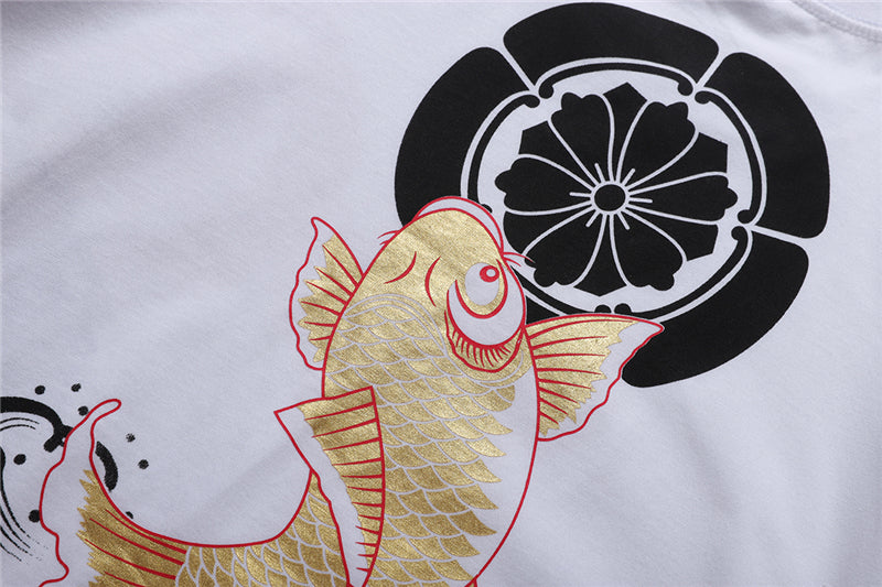 Harajuku Japanese Style Tshirt Hip Hop Street T Shirt Carp Waves Print T-shirt Summer Men Cotton Short Sleeved Tees | Vimost Shop.