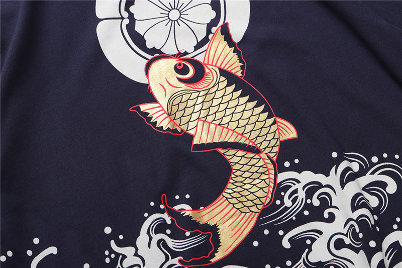 Harajuku Japanese Style Tshirt Hip Hop Street T Shirt Carp Waves Print T-shirt Summer Men Cotton Short Sleeved Tees | Vimost Shop.