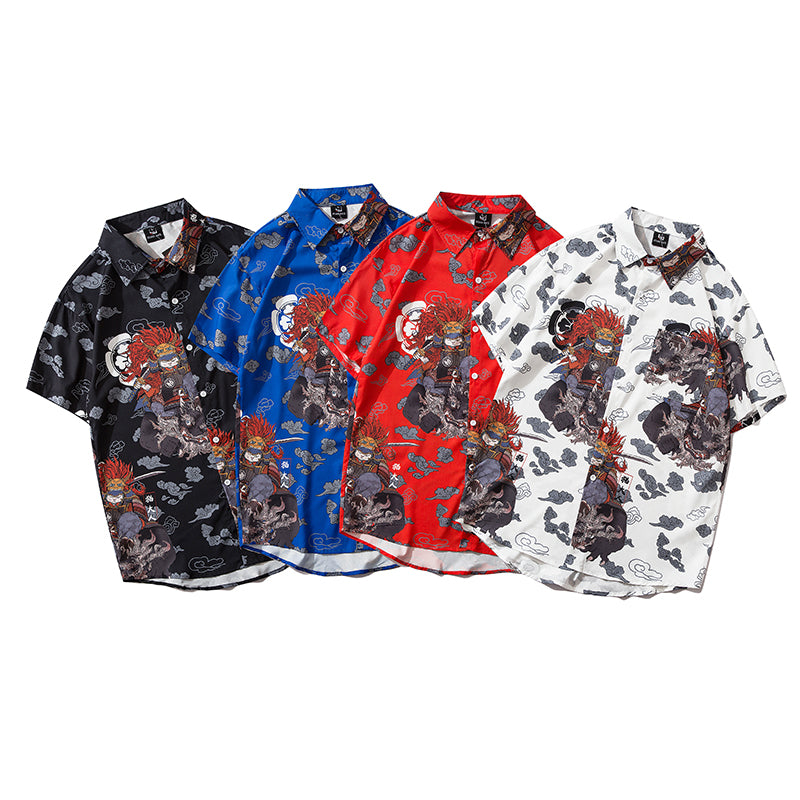 Japanese Style Cat Samuri Shirt  Men Hip Hop Streetwear Harajuku Shirt Summer Short Sleeve Korean Shirt Tops | Vimost Shop.