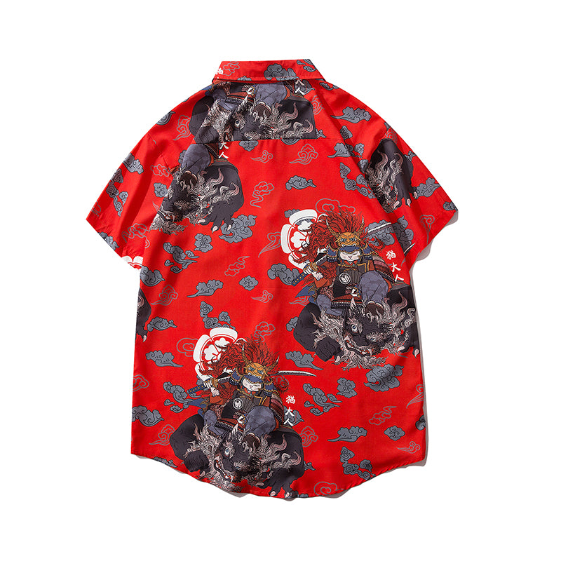 Japanese Style Cat Samuri Shirt  Men Hip Hop Streetwear Harajuku Shirt Summer Short Sleeve Korean Shirt Tops | Vimost Shop.