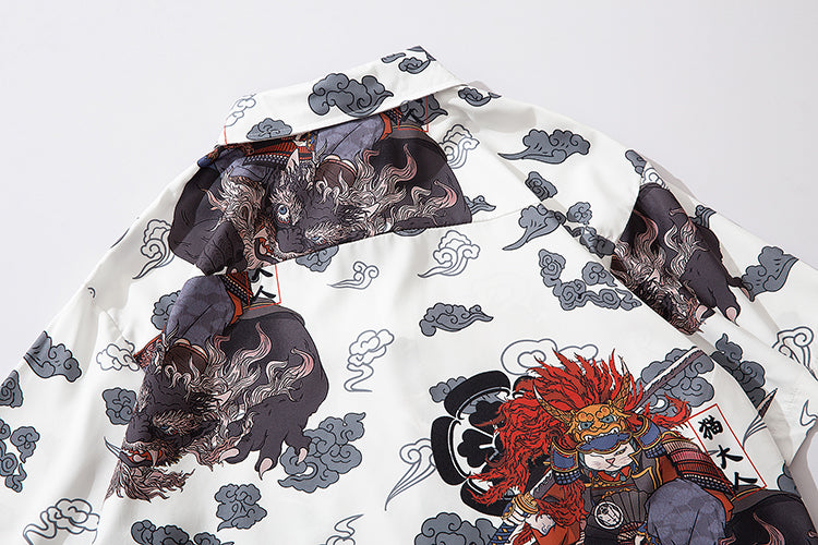 Japanese Style Cat Samuri Shirt  Men Hip Hop Streetwear Harajuku Shirt Summer Short Sleeve Korean Shirt Tops | Vimost Shop.