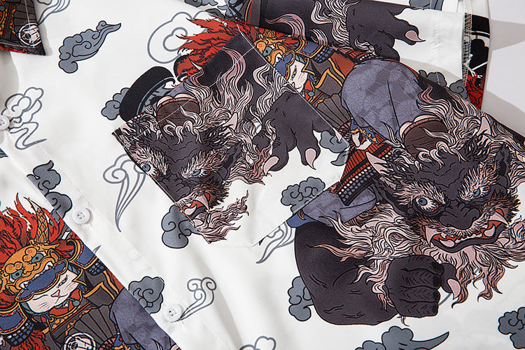 Japanese Style Cat Samuri Shirt  Men Hip Hop Streetwear Harajuku Shirt Summer Short Sleeve Korean Shirt Tops | Vimost Shop.
