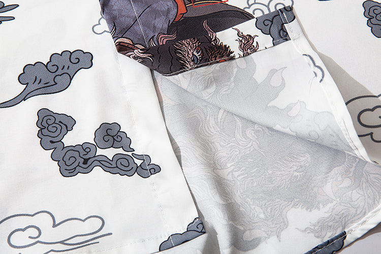 Japanese Style Cat Samuri Shirt  Men Hip Hop Streetwear Harajuku Shirt Summer Short Sleeve Korean Shirt Tops | Vimost Shop.