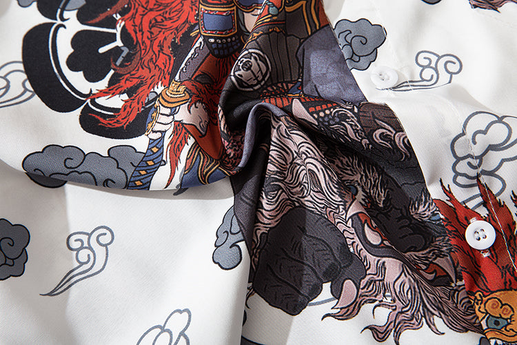 Japanese Style Cat Samuri Shirt  Men Hip Hop Streetwear Harajuku Shirt Summer Short Sleeve Korean Shirt Tops | Vimost Shop.