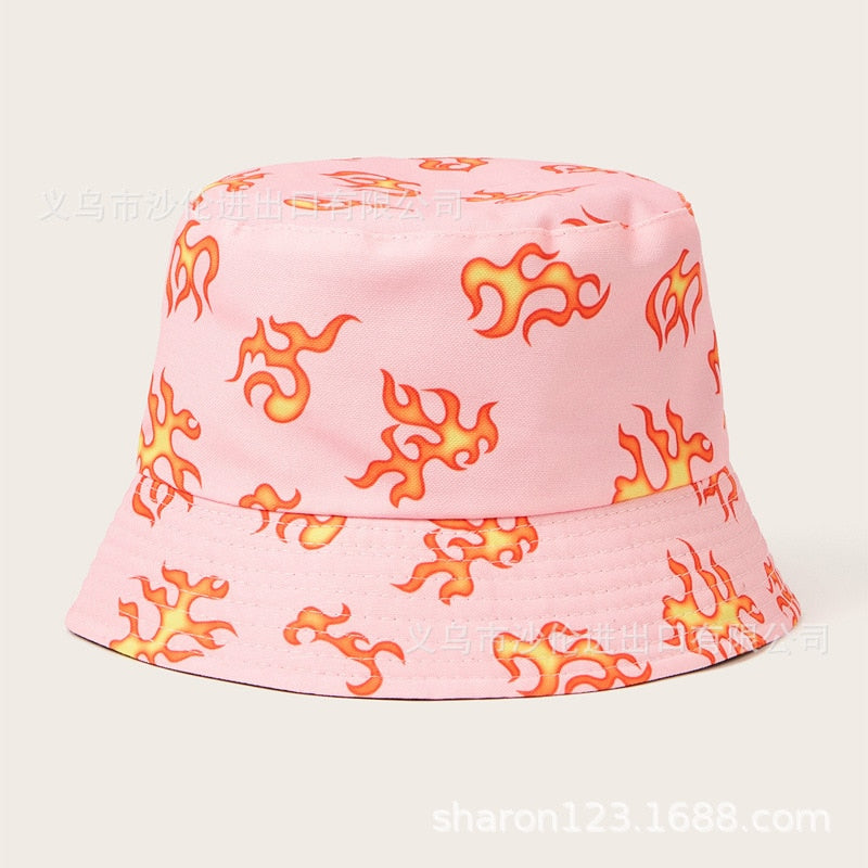 Fire Pattern Bucket Hat Girls Foldable print Cap Hip Hop Gorros Men Summer Caps Women Panama Fishing Bucket Hat | Vimost Shop.
