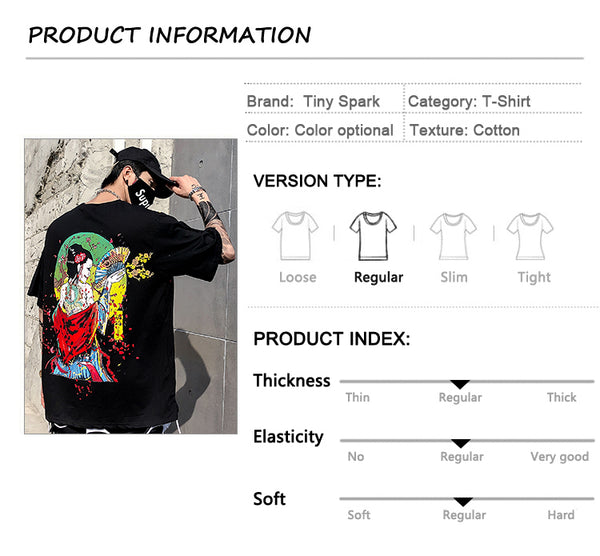 Men Hip Hop T-Shirts Harajuku Streetwear Japanese Geisha Tshirt Short Sleeve | Vimost Shop.