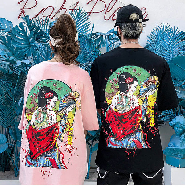 Men Hip Hop T-Shirts Harajuku Streetwear Japanese Geisha Tshirt Short Sleeve | Vimost Shop.