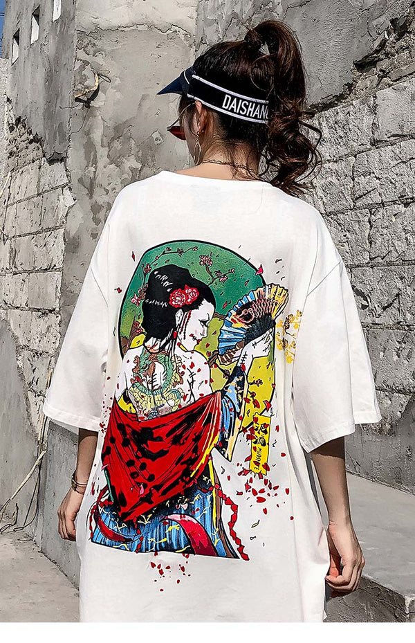 Men Hip Hop T-Shirts Harajuku Streetwear Japanese Geisha Tshirt Short Sleeve | Vimost Shop.