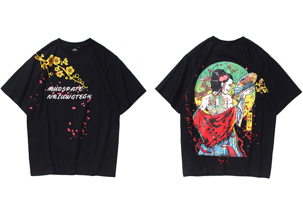 Men Hip Hop T-Shirts Harajuku Streetwear Japanese Geisha Tshirt Short Sleeve | Vimost Shop.