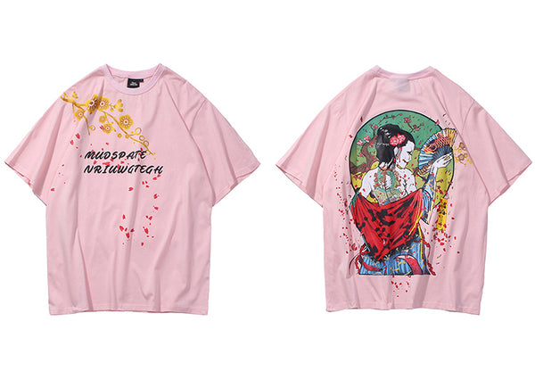Men Hip Hop T-Shirts Harajuku Streetwear Japanese Geisha Tshirt Short Sleeve | Vimost Shop.