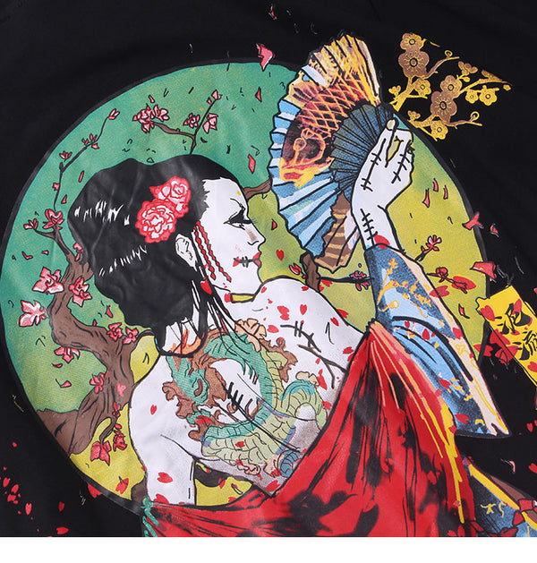 Men Hip Hop T-Shirts Harajuku Streetwear Japanese Geisha Tshirt Short Sleeve | Vimost Shop.