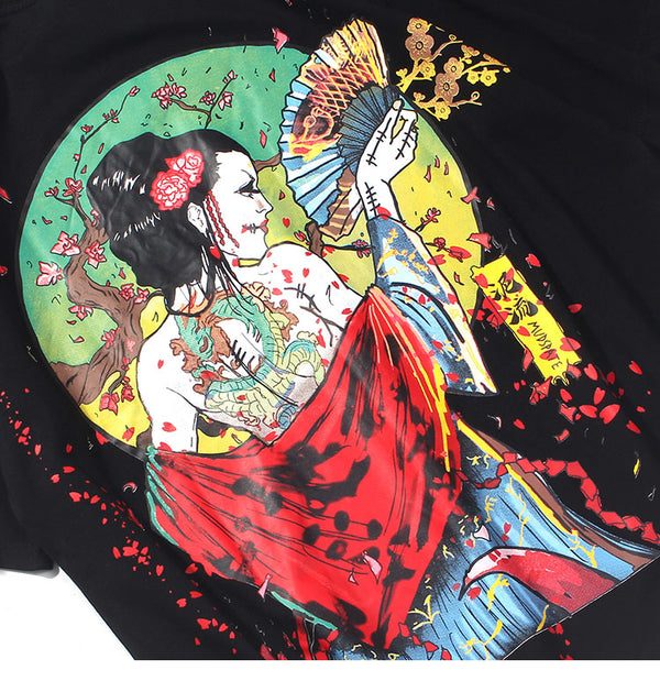 Men Hip Hop T-Shirts Harajuku Streetwear Japanese Geisha Tshirt Short Sleeve | Vimost Shop.