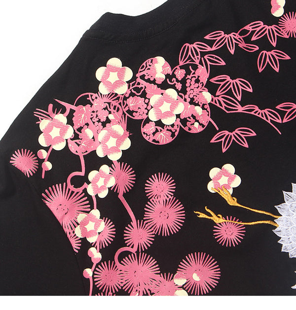 Mens Hip Hop T Shirts Pink Floral Crane Streetwear Tshirt Harajuku Summer Short Sleeve | Vimost Shop.