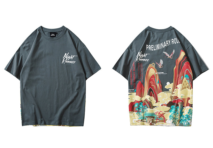 Streetwear T Shirt Men Hip Hop Chinese Colorful Fairyland Tshirt Short Sleeve Cotton | Vimost Shop.