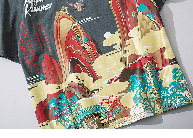 Streetwear T Shirt Men Hip Hop Chinese Colorful Fairyland Tshirt Short Sleeve Cotton | Vimost Shop.
