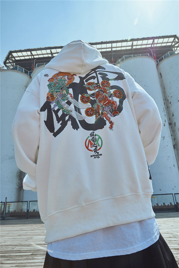 Embroidery Japanese Wind Thunder Devil Hoodie Streetwear Harajuku Hip Hop Chinese Style Hooded Sweatshirts Men Oversize | Vimost Shop.