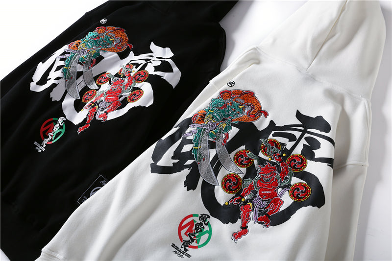 Embroidery Japanese Wind Thunder Devil Hoodie Streetwear Harajuku Hip Hop Chinese Style Hooded Sweatshirts Men Oversize | Vimost Shop.