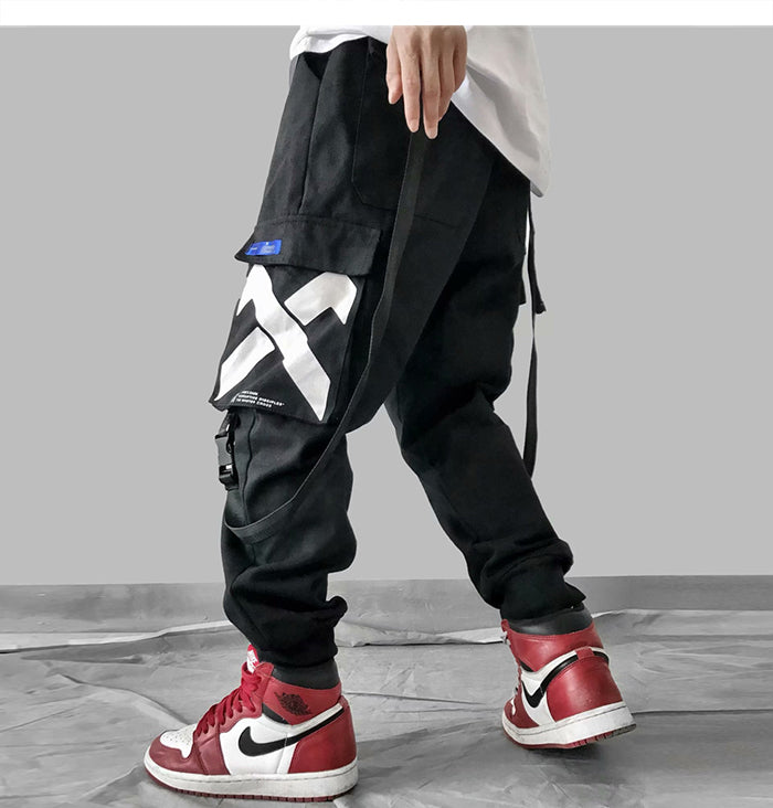 Multi Pockets Printed Cargo Pants Men Harajuku Hip Hop Casual Ribbons Trousers Streetwear Joggers Sweatpants | Vimost Shop.