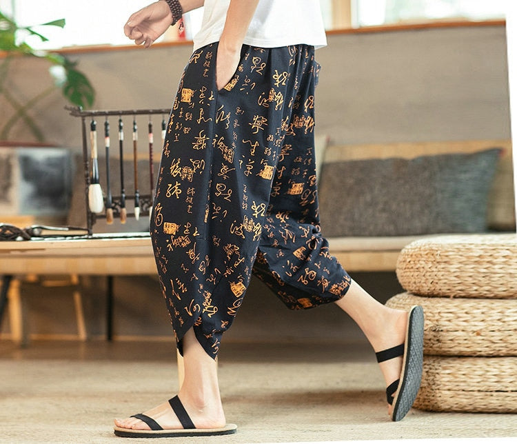 Streetwear Harem Pants Men Sweatpants Male Loose Calf-Length Chinese Style Printed Joggers Casual Pants Men Women | Vimost Shop.