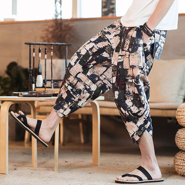 Streetwear Mens New Beach Pants Male Summer Casual Calf-Length Pants Man Chinese Style Baggy Loose Trousers Drawstring | Vimost Shop.