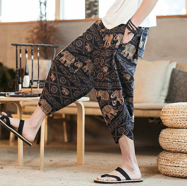 Streetwear Mens New Beach Pants Male Summer Casual Calf-Length Pants Man Chinese Style Baggy Loose Trousers Drawstring | Vimost Shop.