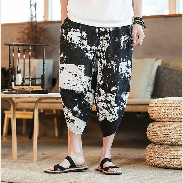 Streetwear Mens New Beach Pants Male Summer Casual Calf-Length Pants Man Chinese Style Baggy Loose Trousers Drawstring | Vimost Shop.