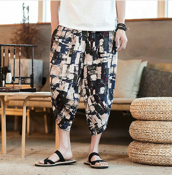 Streetwear Mens New Beach Pants Male Summer Casual Calf-Length Pants Man Chinese Style Baggy Loose Trousers Drawstring | Vimost Shop.