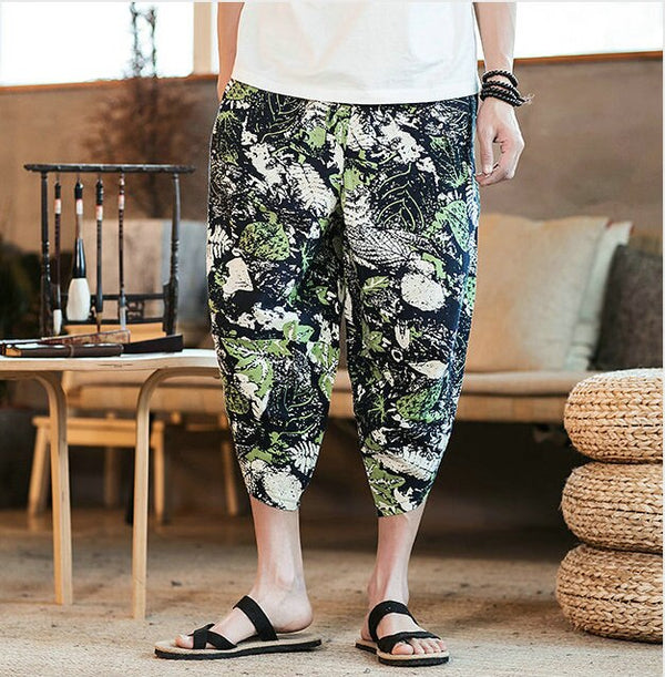 Streetwear Mens New Beach Pants Male Summer Casual Calf-Length Pants Man Chinese Style Baggy Loose Trousers Drawstring | Vimost Shop.