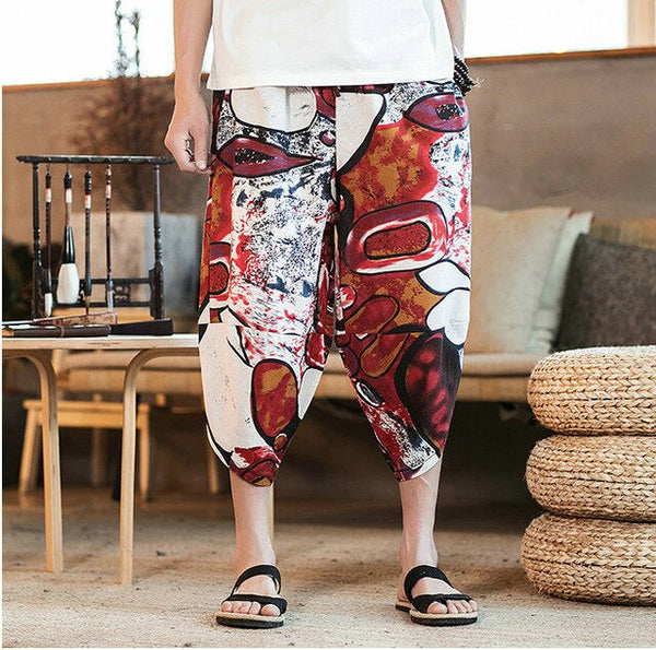 Streetwear Mens New Beach Pants Male Summer Casual Calf-Length Pants Man Chinese Style Baggy Loose Trousers Drawstring | Vimost Shop.